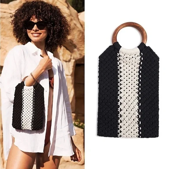New Curateur Laude The Label GABBY Black and White Small Macrame Bag NWT - Picture 8 of 8